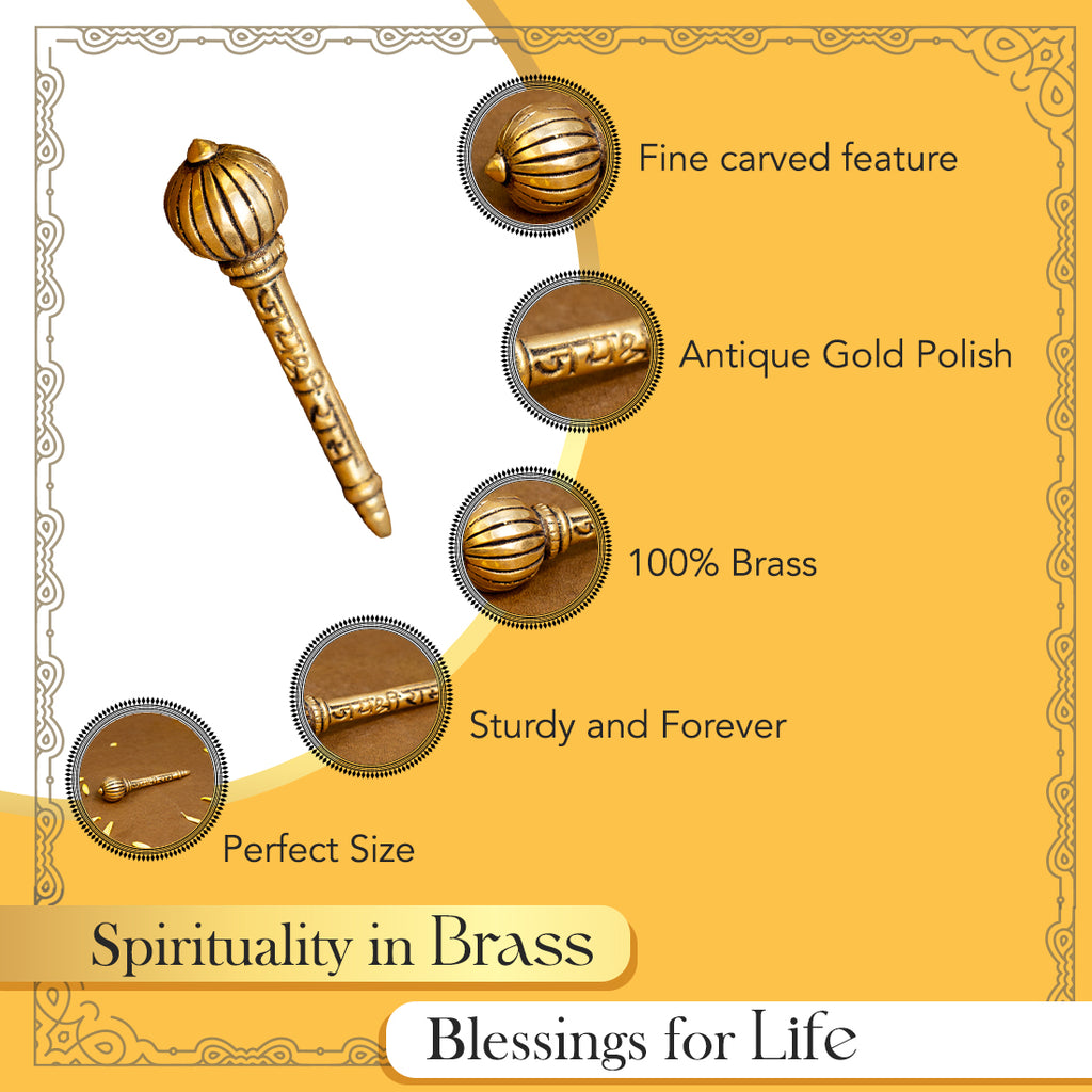 Brass Hanuman Ji Gada with Jai Shree Ram Engraving for Pooja & Car Dashboard