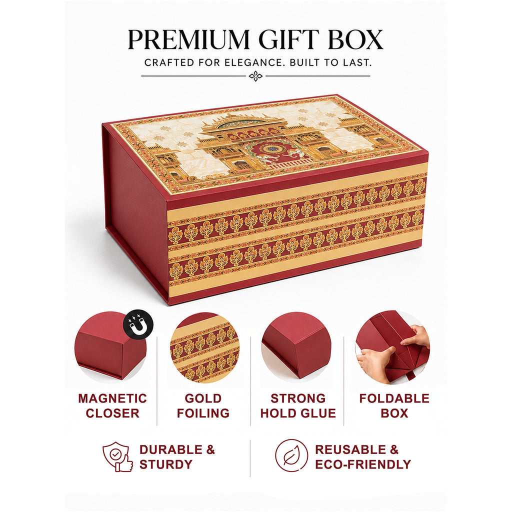 Traditional Printed Foldable Multipurpose Gift Hamper Box with Magnetic Closure (26.5 x 21 x 11 cm)