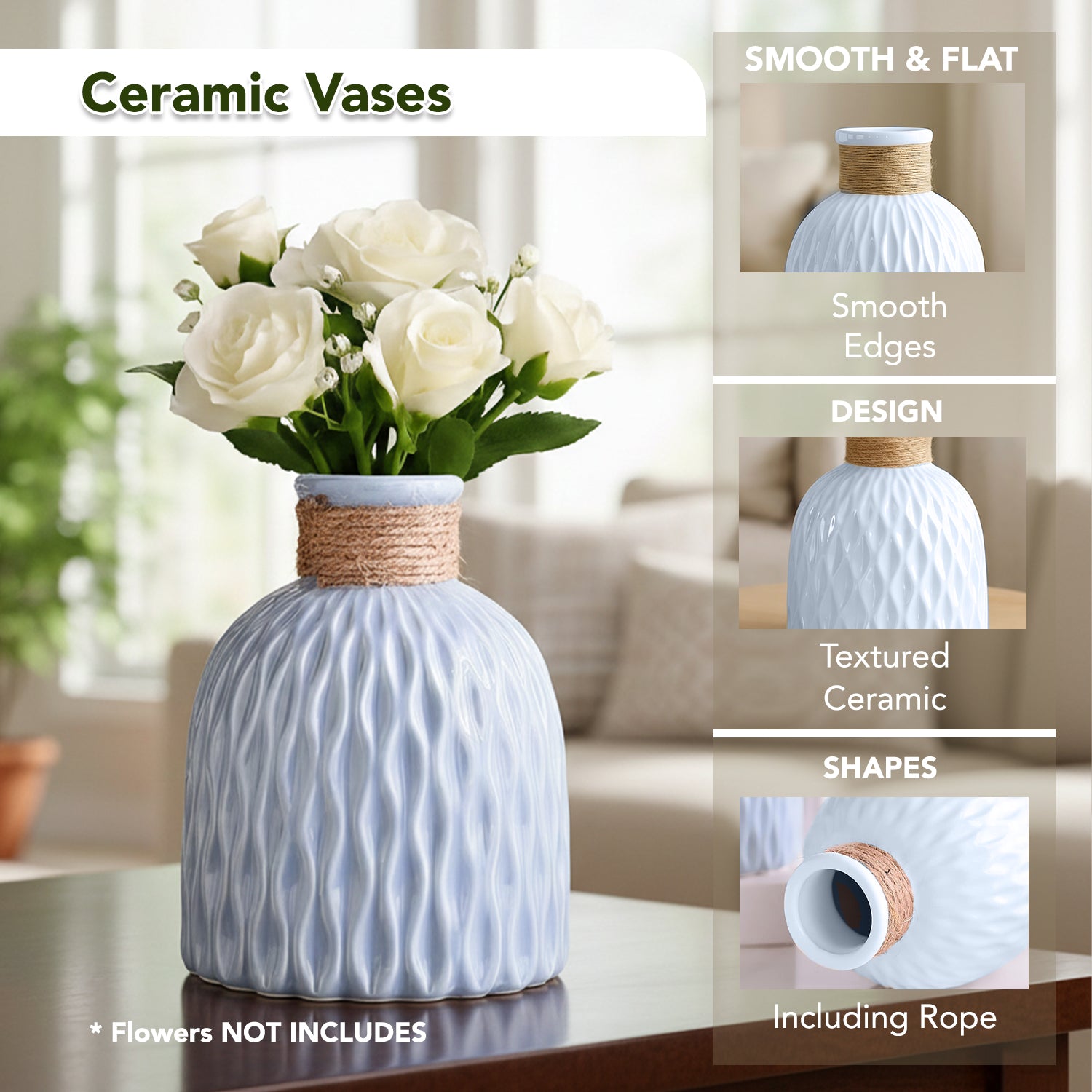 Ceramic Blue Flower Vase for Home Decor, Table Decor & Gifting