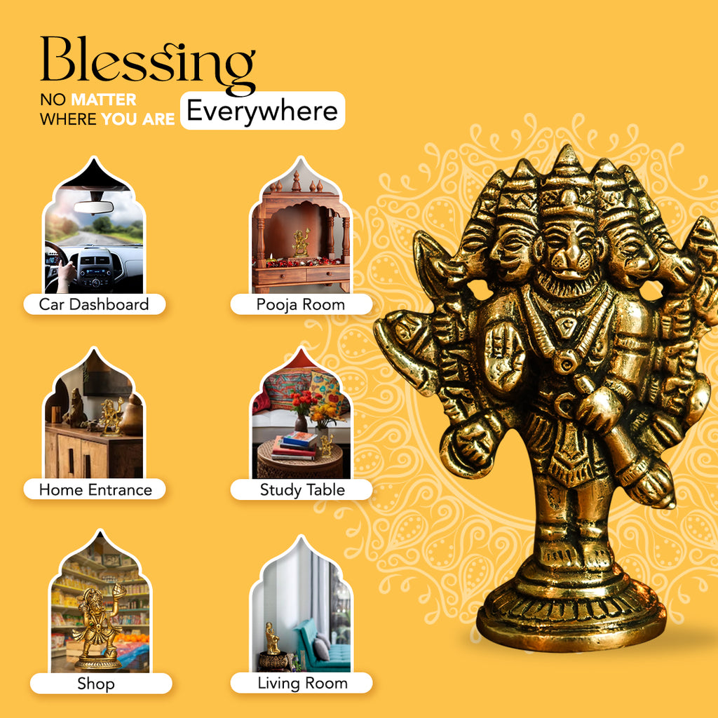 Pure Brass Panchmukhi Hanuman Idol for Pooja & Home Decor