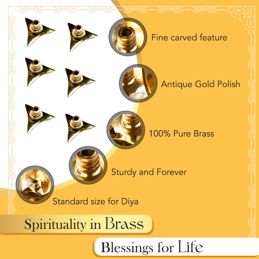 Brass Wick Holders for Oil Lamp & Diya (Set of 6)
