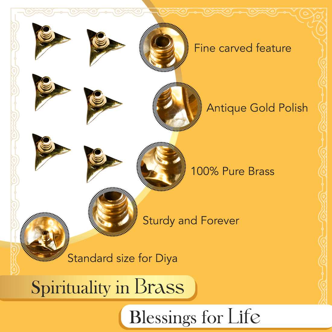 Brass Wick Holders for Oil Lamp & Diya (Set of 6)