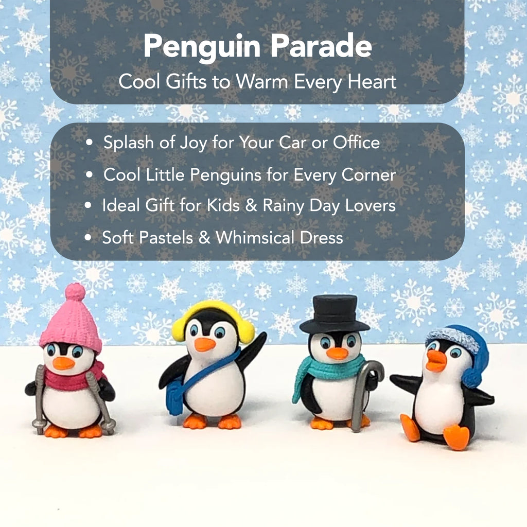 Penguin Miniature Toy Set of 4 for Car Dashboard, Office Desk & Home Decor