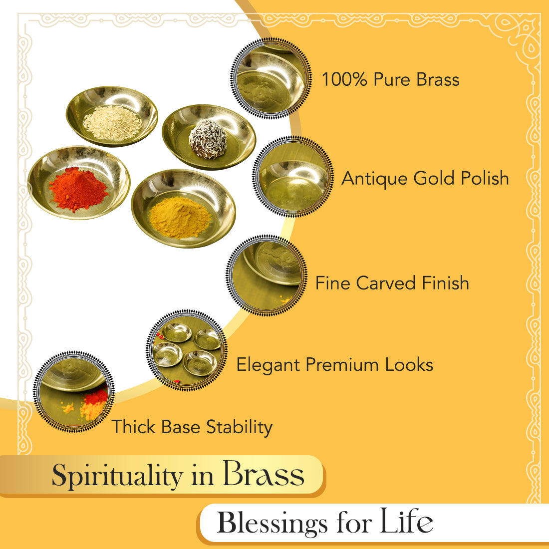 Brass Small Pooja Thali Set of 4 for Pooja, Home & Temple