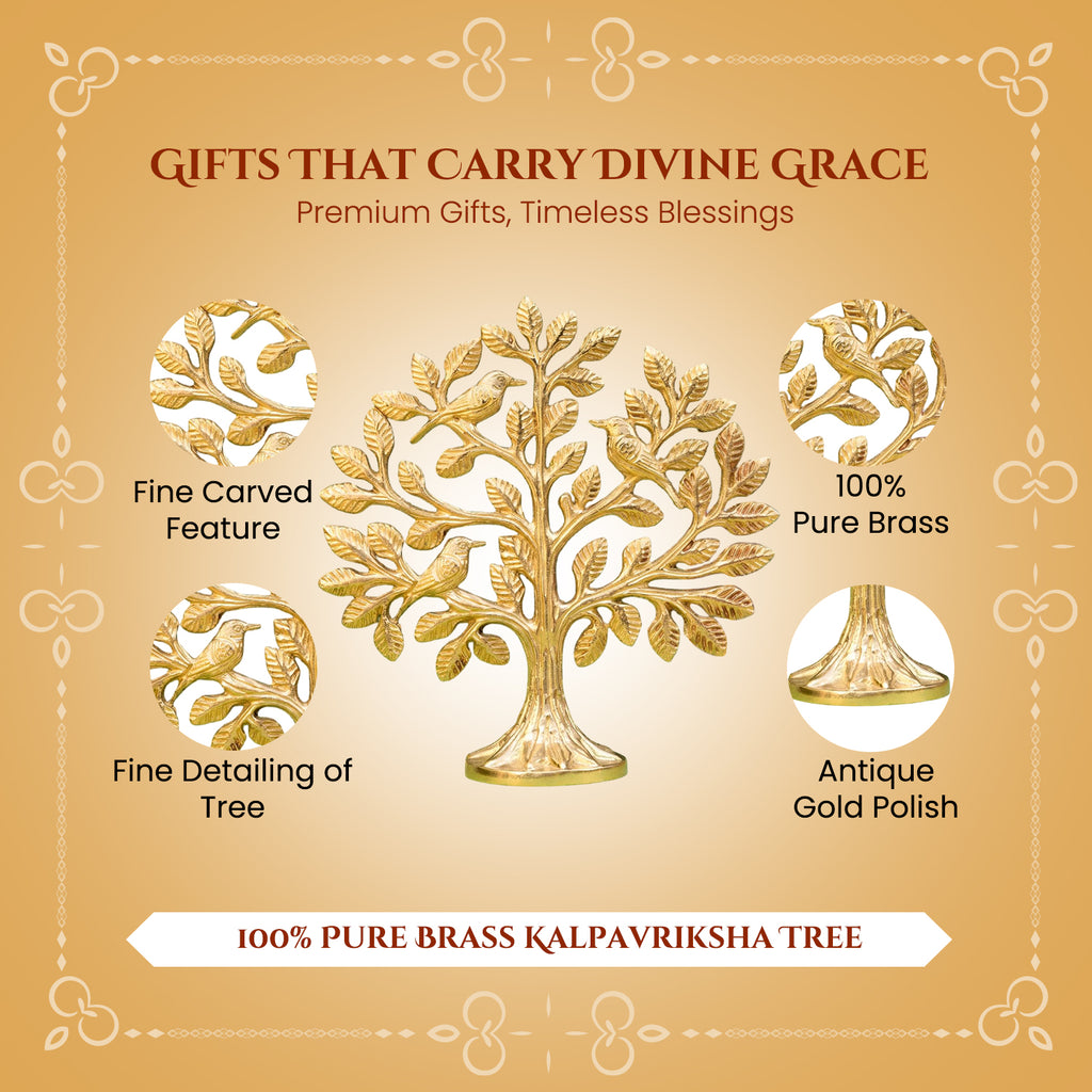 Brass Kalpavriksha Tree of Life Showpiece with Velvet Gift Box for Housewarming, Wedding & Gifting