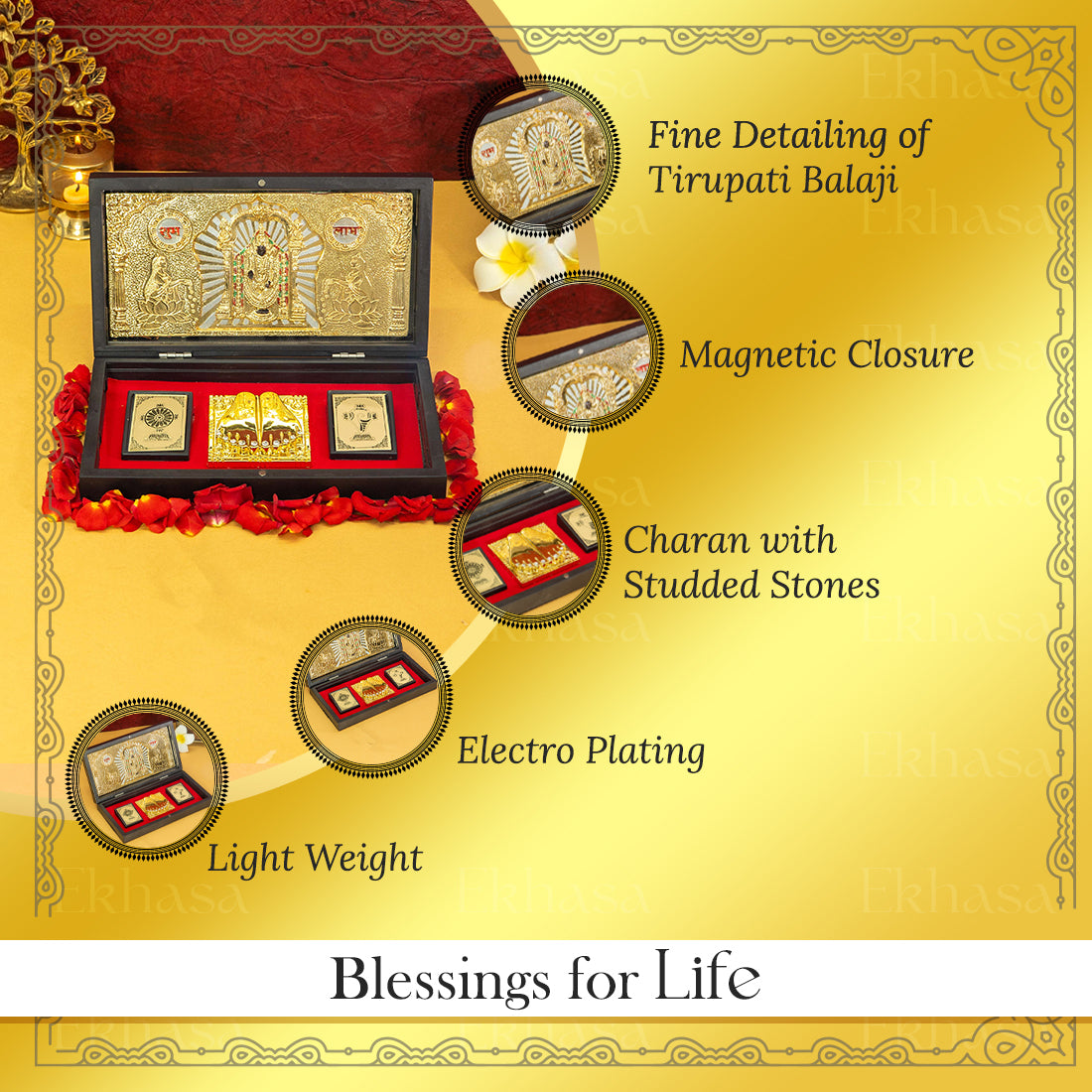 Tirupati Balaji 24K Gold Plated Photo Frame Pocket Temple for Home & Spiritual Gifting