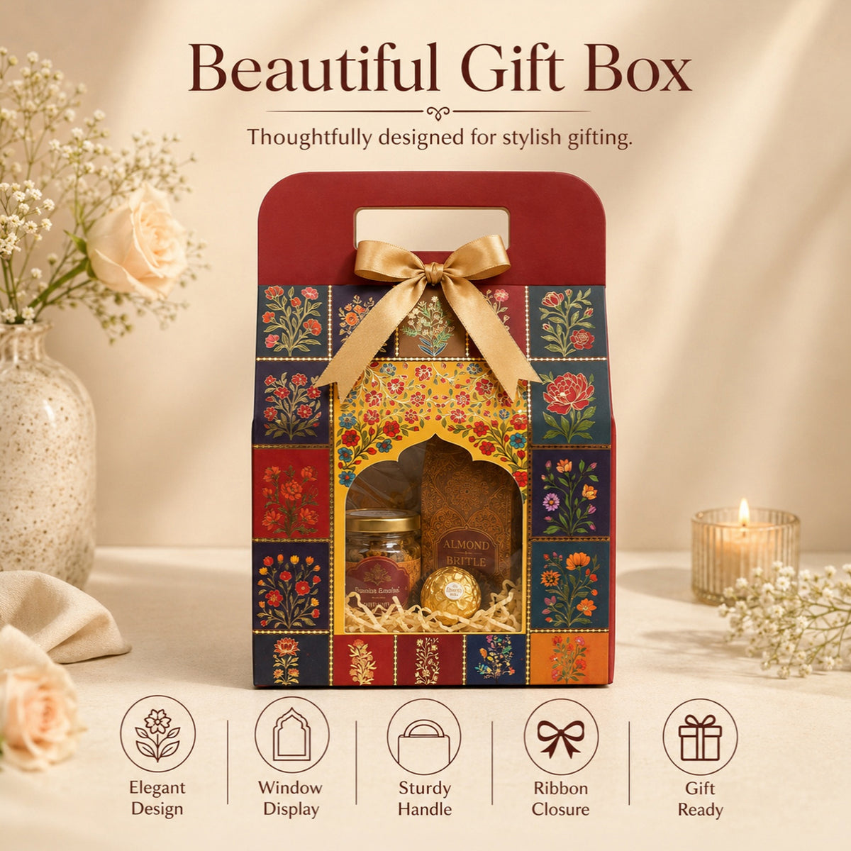 Traditional Multipurpose Foldable Gift Hamper Box Set of 2 (20.5 x 10 x 31 cm)