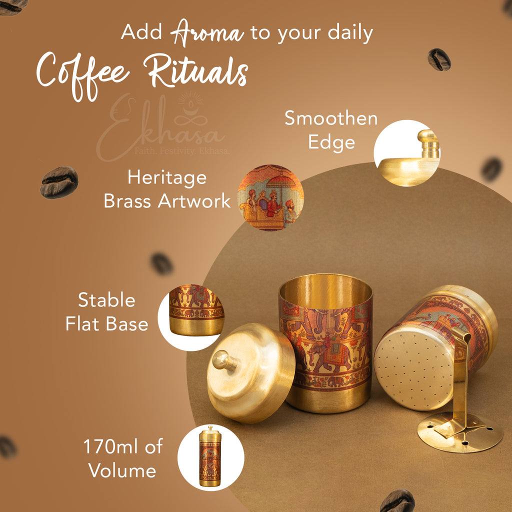 Brass Traditional Printed Filter Coffee Maker for Housewarming, Wedding & Gifting