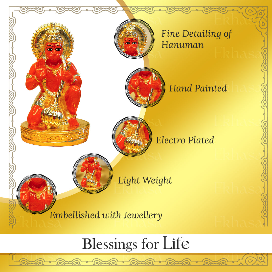 Resin Hanuman Idol for Home Puja, Office Desk & Car Dashboard
