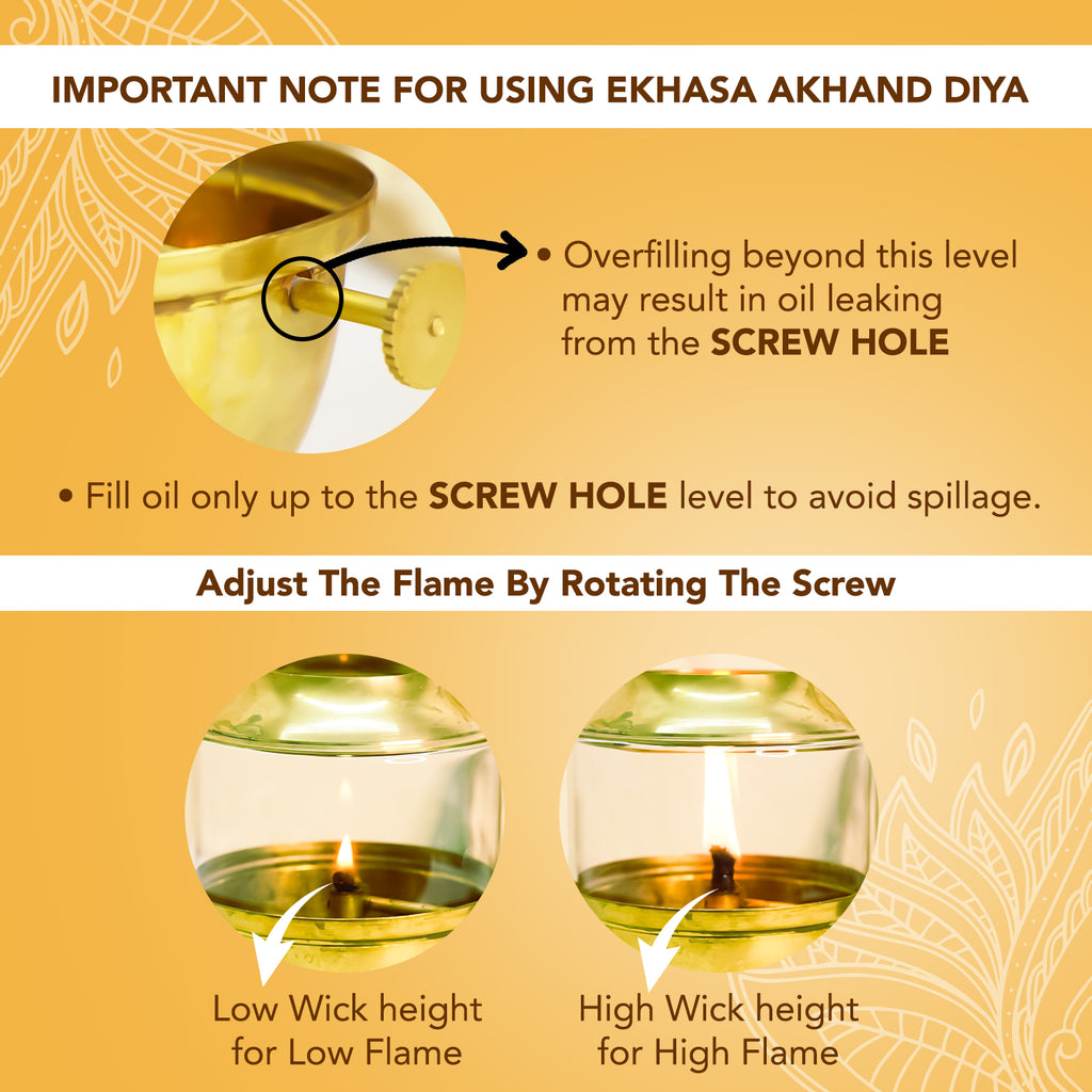 Brass Akhand Jyot Diya with Adjustable Bati Knob & Glass Cover for Puja(250 ML)