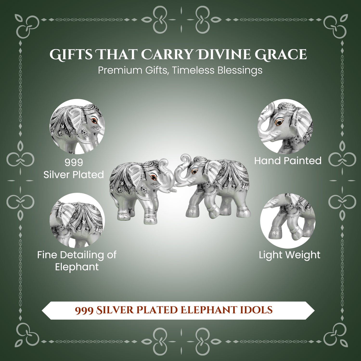 999 Pure Silver Plated Elephant Pair Showpiece with Gift Box for Housewarming, Wedding & Gifting