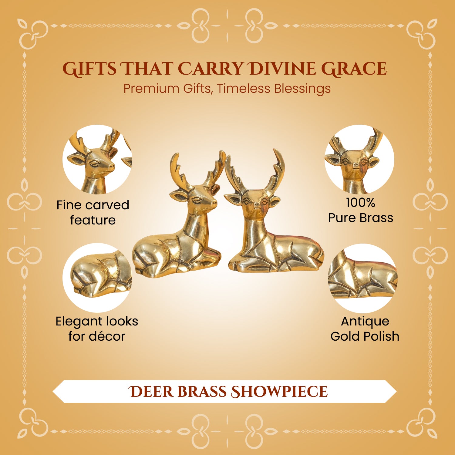 Brass Deer Showpiece Pair with Gift Box for Housewarming, Wedding & Gifting