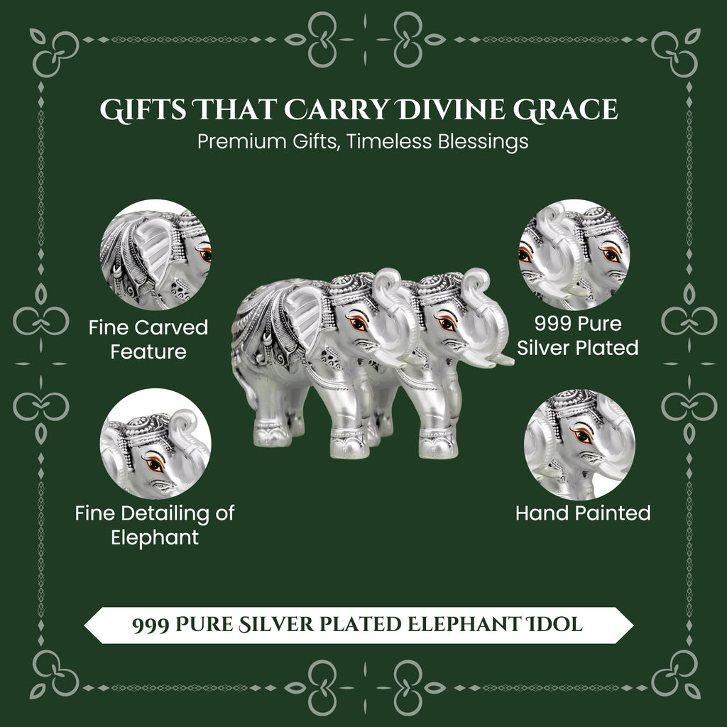 999 Silver Plated Elephant Pair with Green Velvet Gift Box for Vastu, Housewarming & Wedding Gift