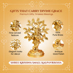 Brass Lord Krishna Idol with Kalpavriksha Tree & Flute Gift Box for Housewarming, Wedding & Gifting