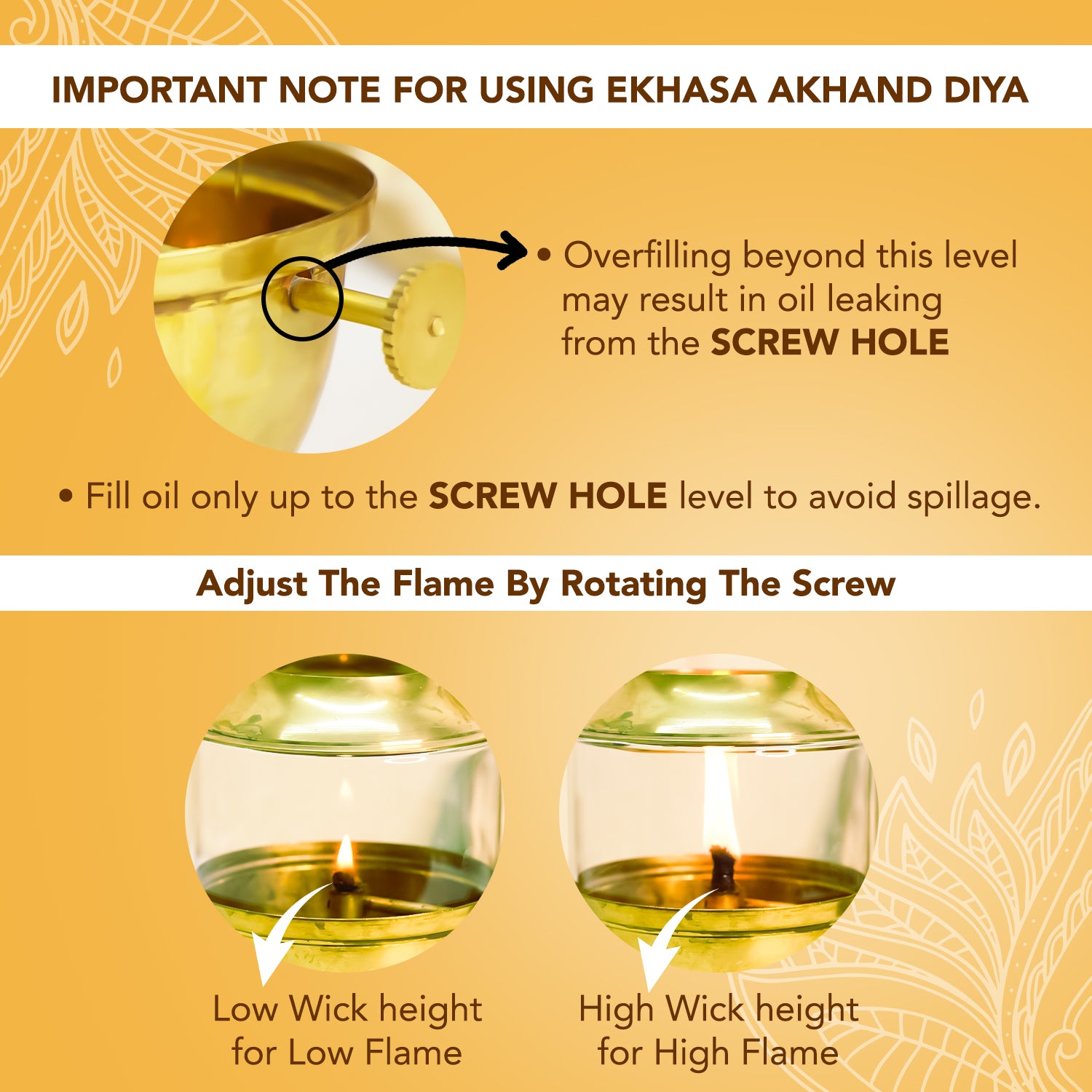 Brass Akhand Jyot Diya with Adjustable Bati Knob & Glass Cover for Puja(Medium Size, 150 ml Oil Capacity)