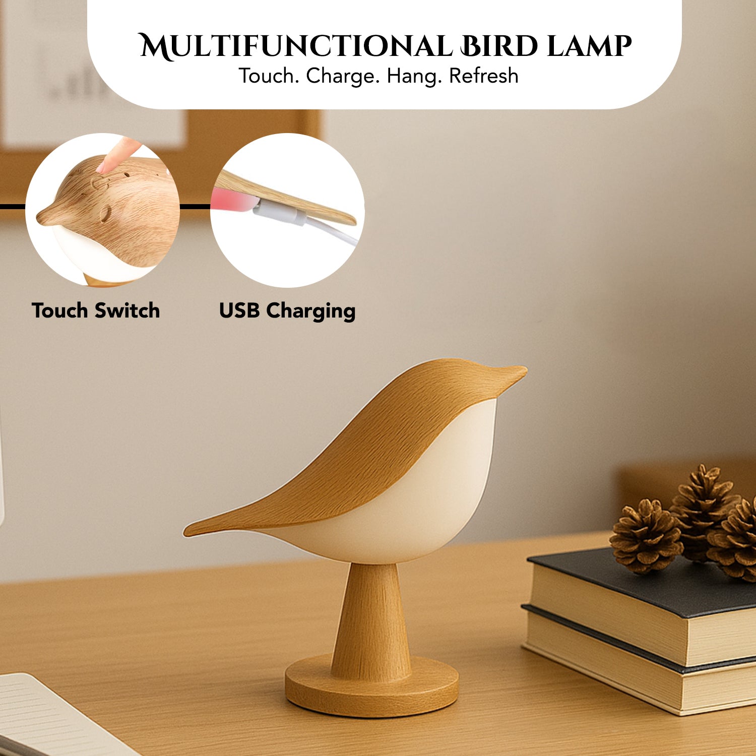 Bird Table Lamp for Bedroom, Living Room, Home Decor & Gifting