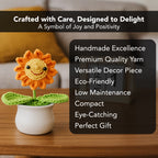 Smiley Sunflower Crochet Flowers Pot for Home Decor, Car Dashboard & Gifting