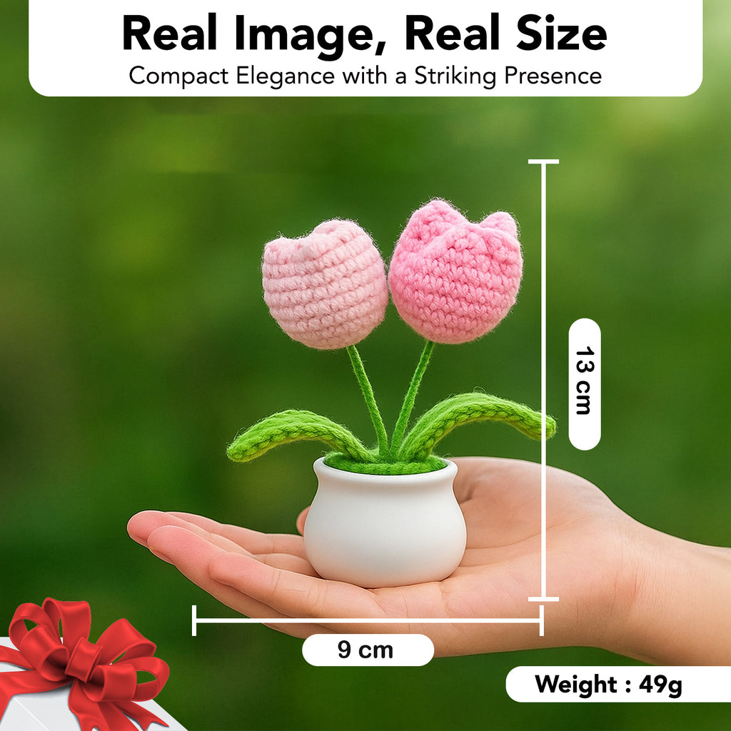 Crochet Tulip Flowers Pot for Home Decor & Gifting