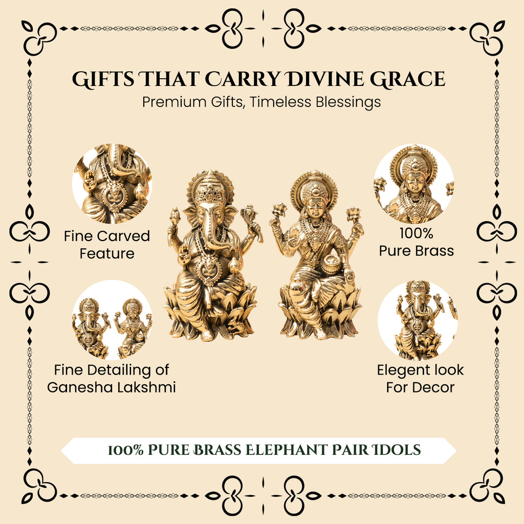 Brass Lakshmi Ganesh Idol with Gift Box for Housewarming, Wedding & Vastu Gifting