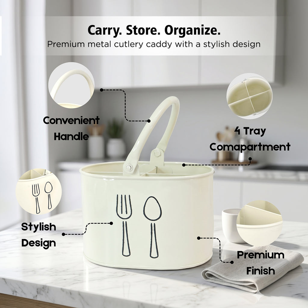 4 Compartment Metal Cutlery Holder with Handle