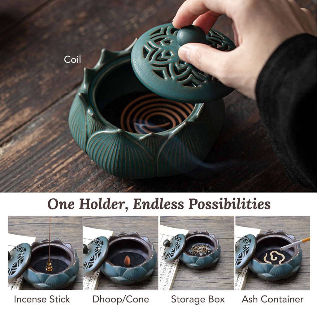 Ceramic Lotus Dhoop Dani for Home Decor & Pooja