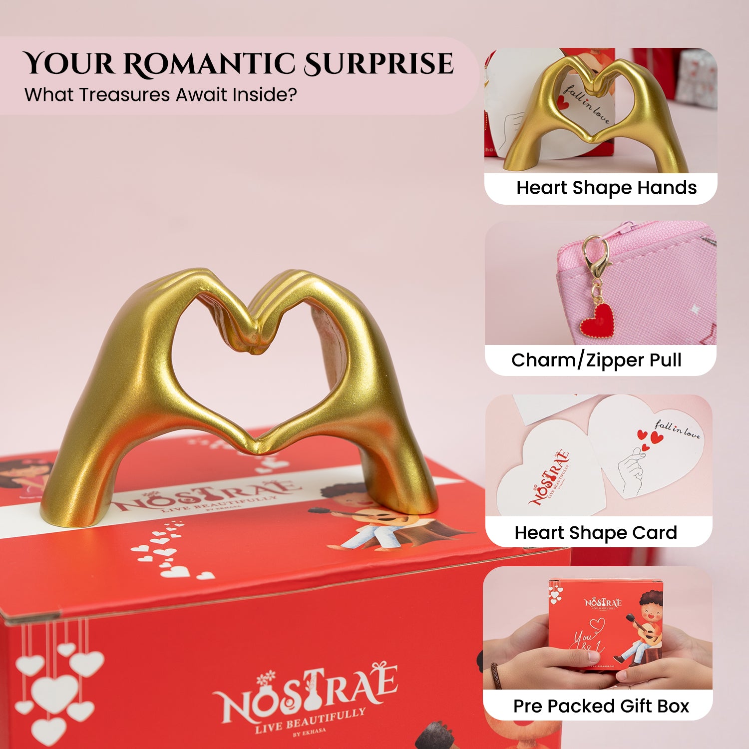Resin Heart Shaped Love Hands Showpiece Gift Box for Valentines Day & Gifting