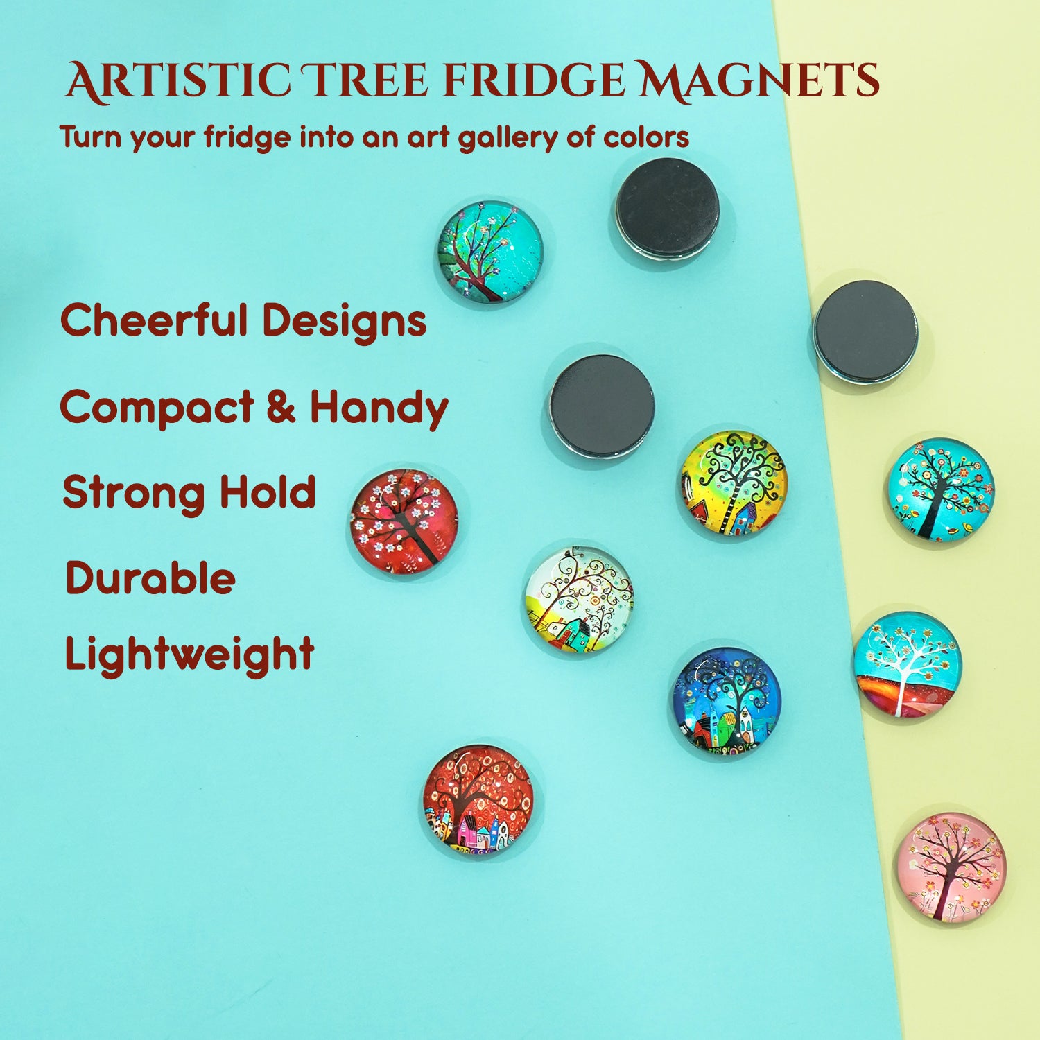 Multicolor Tree of Life Glass Fridge Magnets for Home & Kitchen Decor