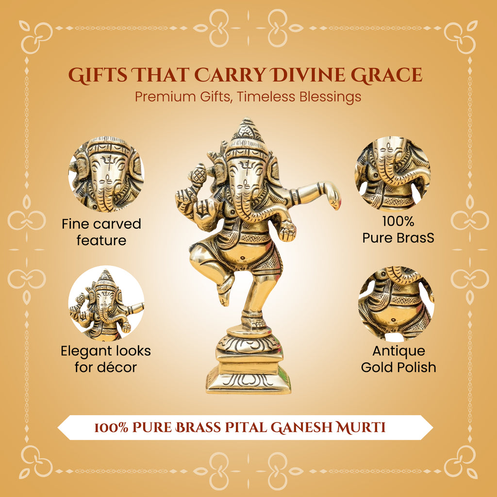 Brass Ganesha Idol with Gift Box for Housewarming, Wedding & Gifting