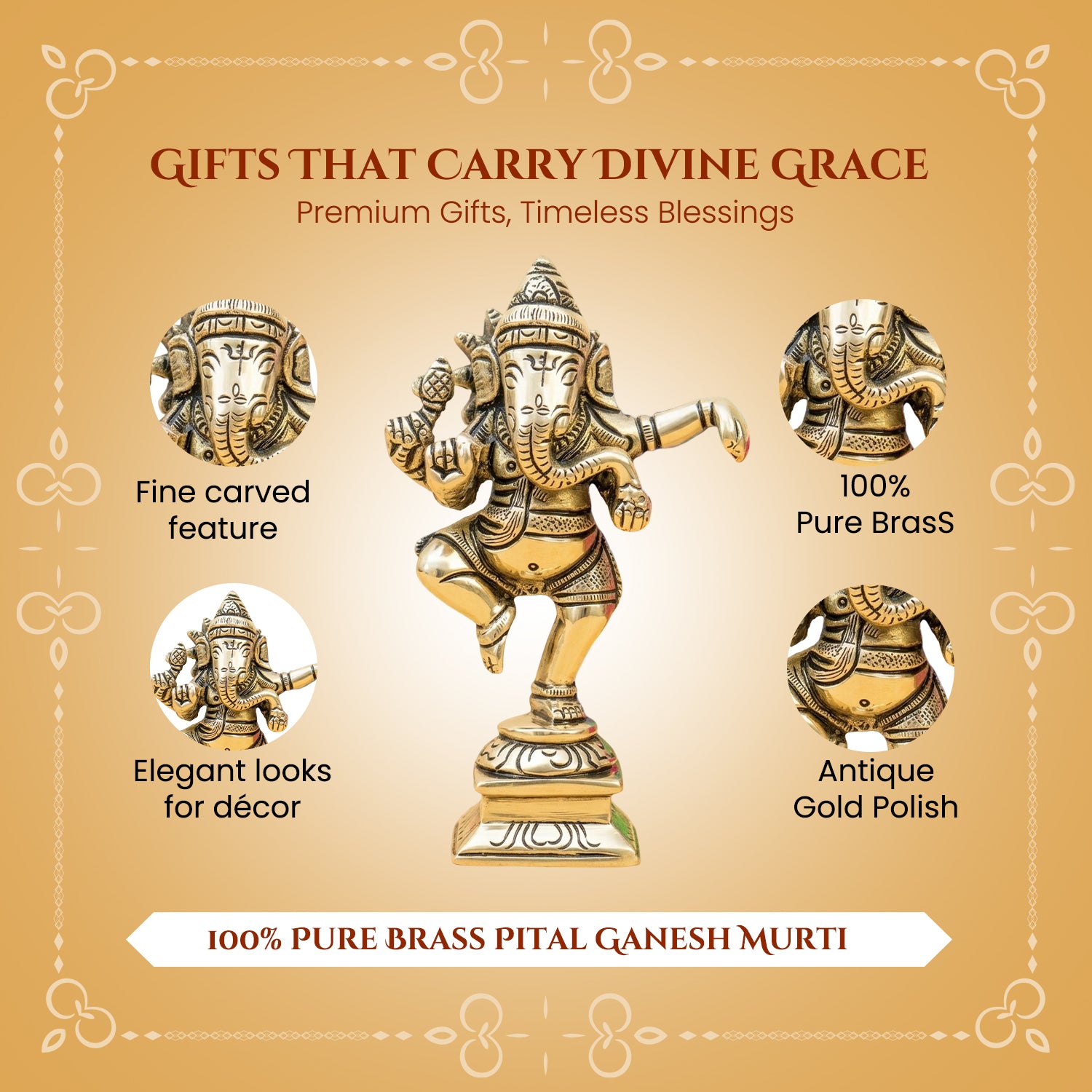 Brass Ganesha Idol with Gift Box for Housewarming, Wedding & Gifting