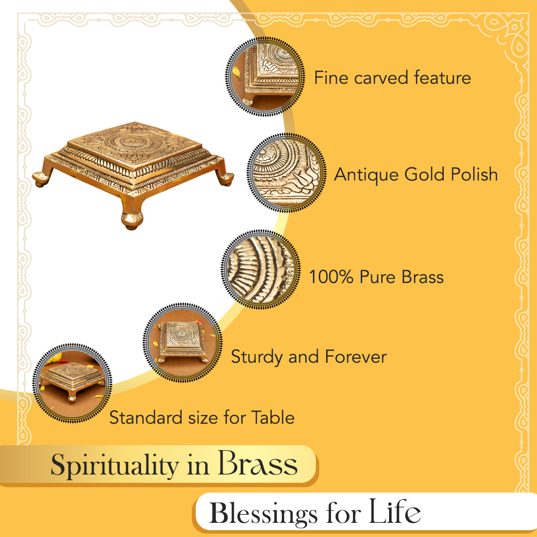 Pure Brass Chowki for God Idols & Puja Decoration