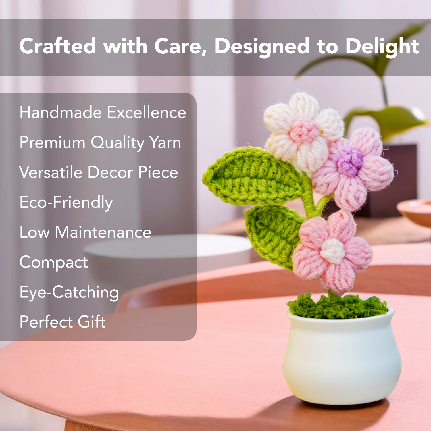 Crochet Cherry Blossom Flowers Pot for Home Decor & Gifting