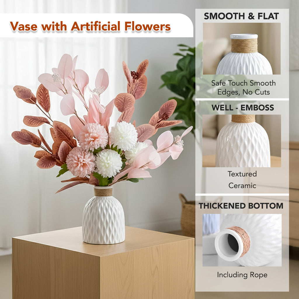 Ceramic Artificial Flowers with Vase for Home Decor & Gifting