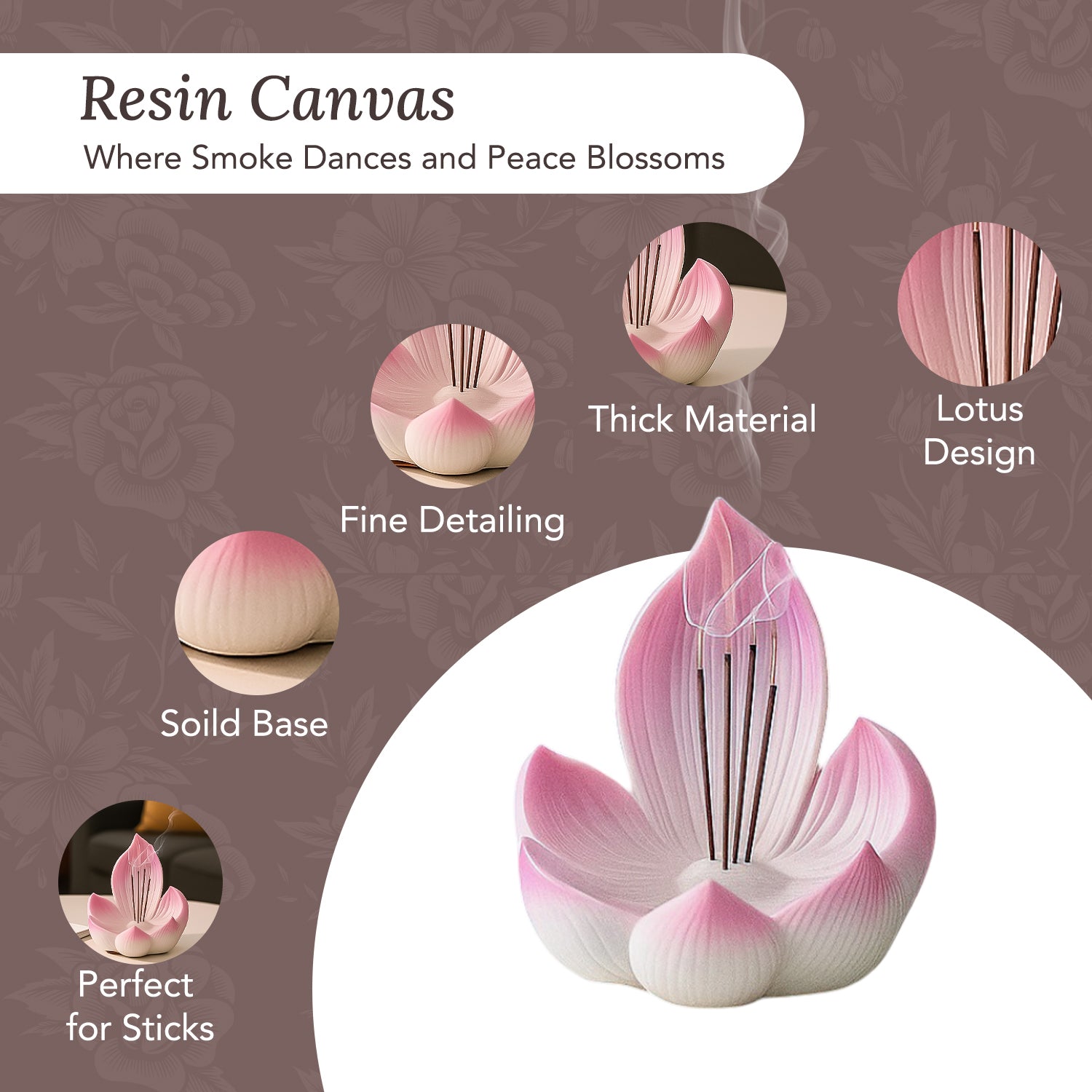 Resin Lotus Incense Stick Holder with Ash Catcher for Home Decor & Pooja