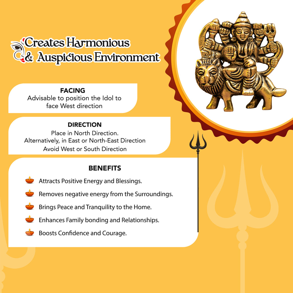 Brass Durga Maa Idol for Home Decor, Office Desk & Car Dashboard