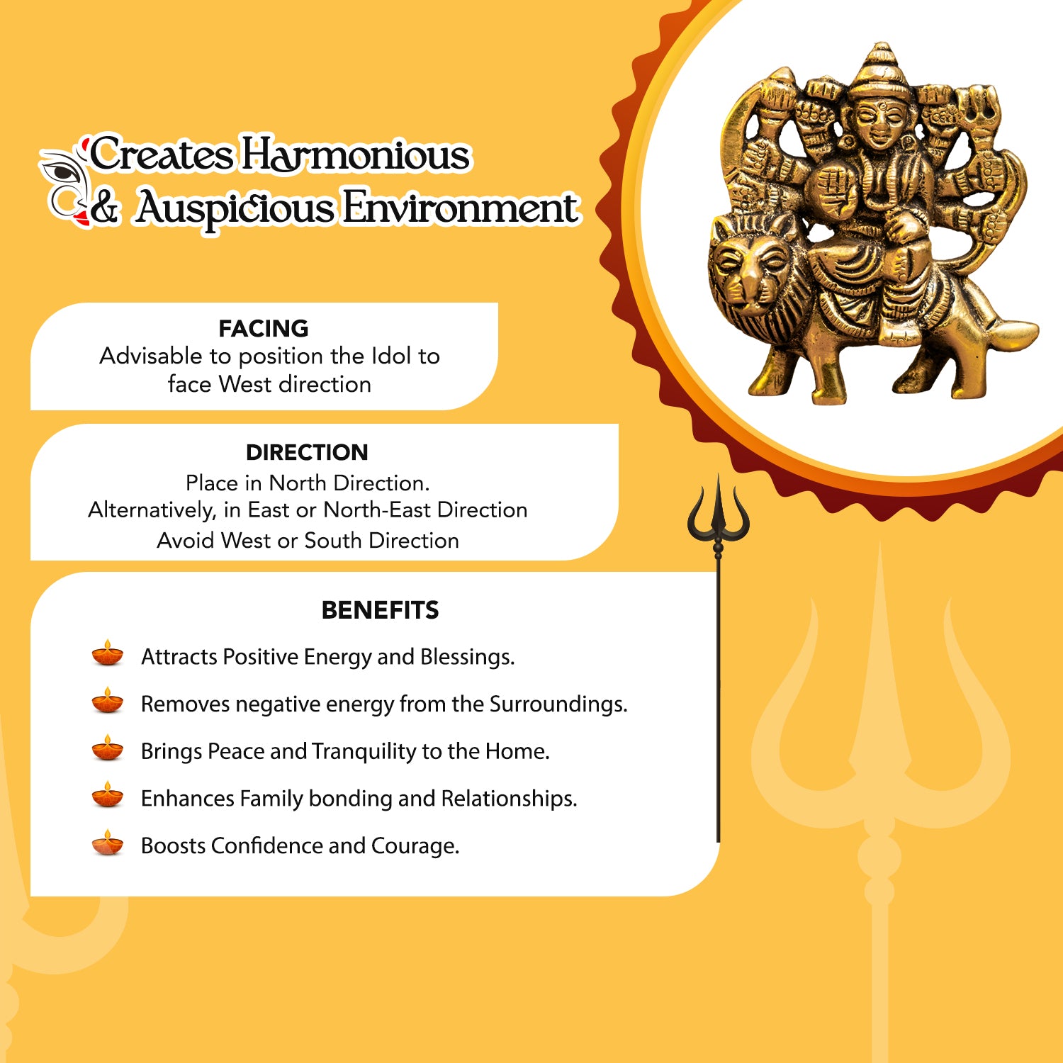 Brass Durga Maa Idol for Home Decor, Office Desk & Car Dashboard
