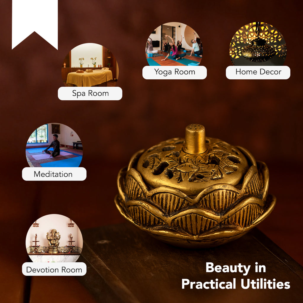 Brass Lotus Dhoop Dani for Home Decor & Pooja