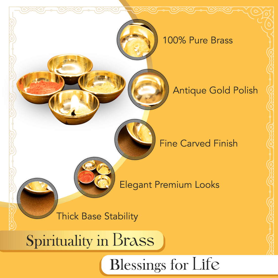 Brass Katori Set of 4 for Pooja & Ritual Decoration