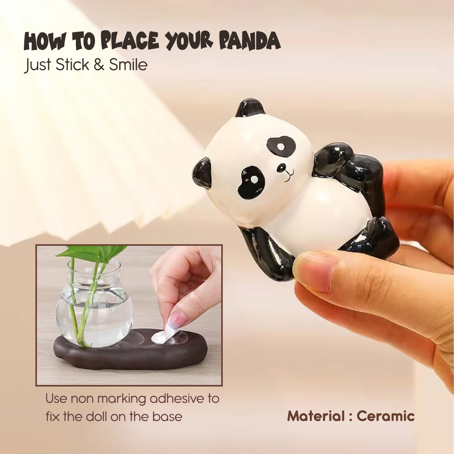 Panda Showpiece with Artificial Plant Pot for Home Decor, Office Desk & Gifting