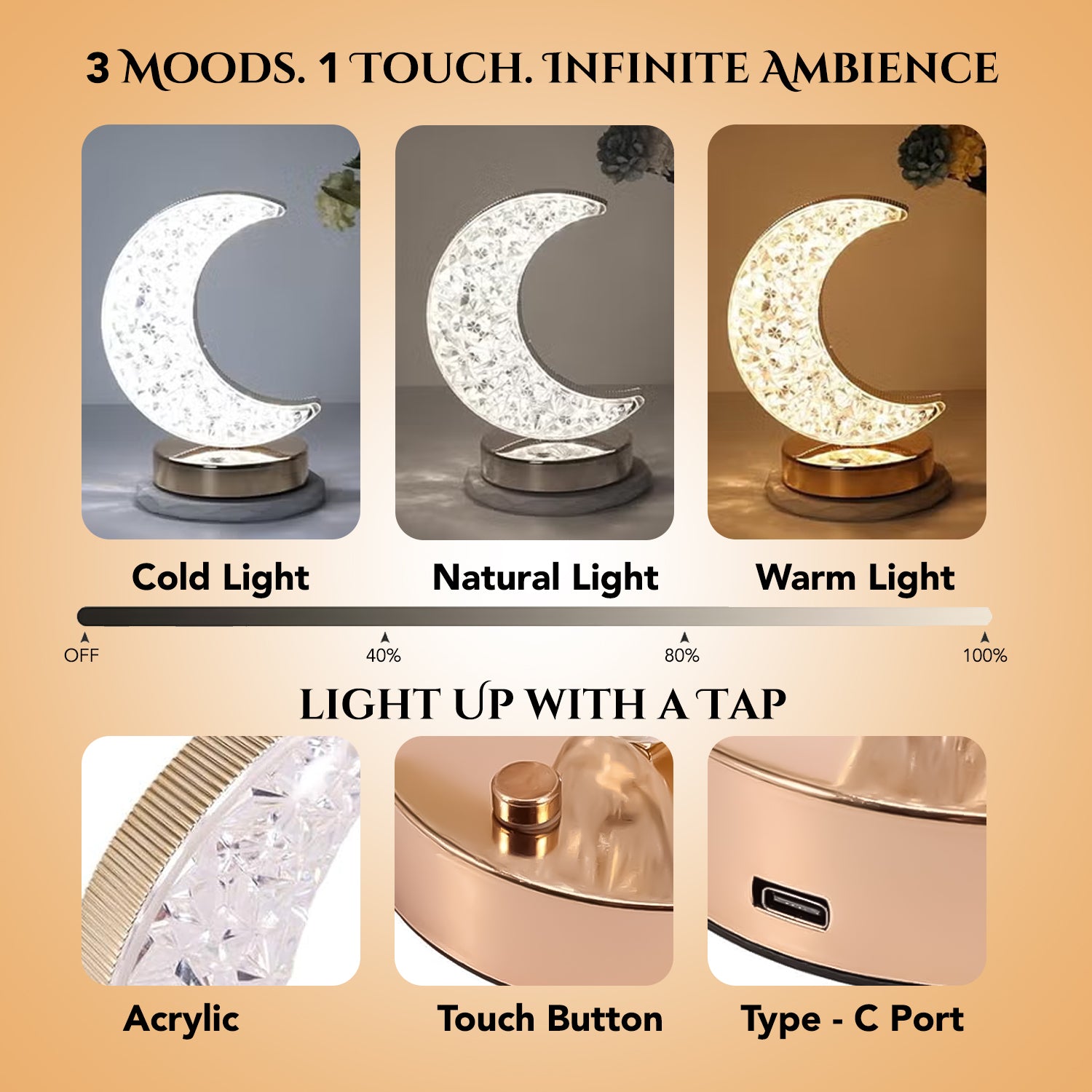 Moon Table Lamp for Bedroom, Living Room, Home Decor & Gifting