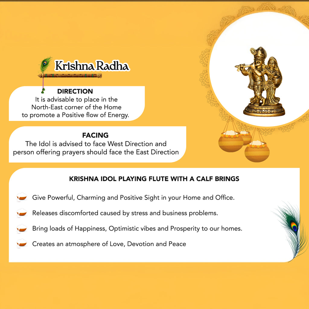 Brass Radha Krishna Idol for Pooja, Home Decor & Spiritual Gifting (Size -12.8cm )