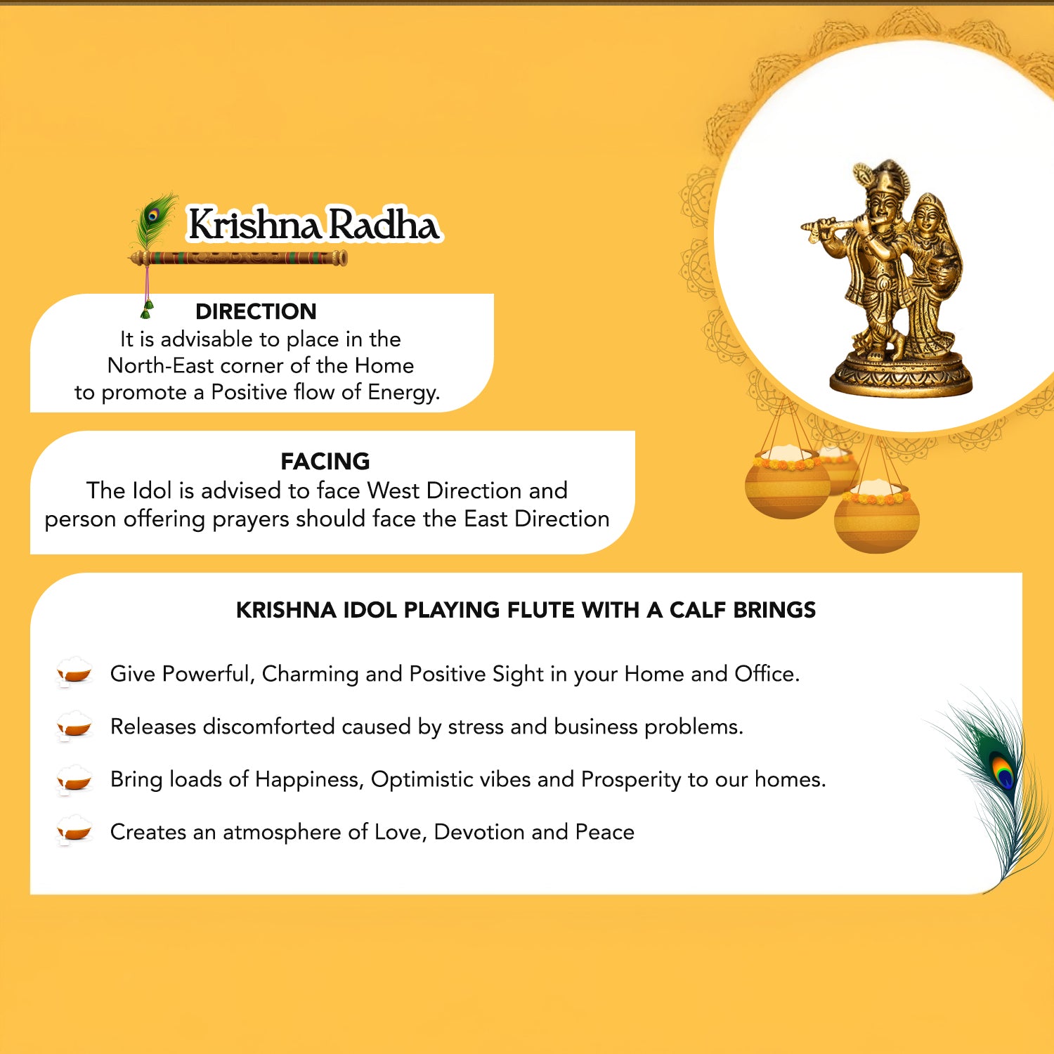 Brass Radha Krishna Idol for Pooja, Home Decor & Spiritual Gifting (Size -12.8cm )
