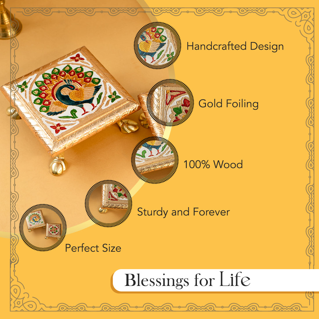 Wooden Chowki Set of 2 for God Idols & Puja Decoration