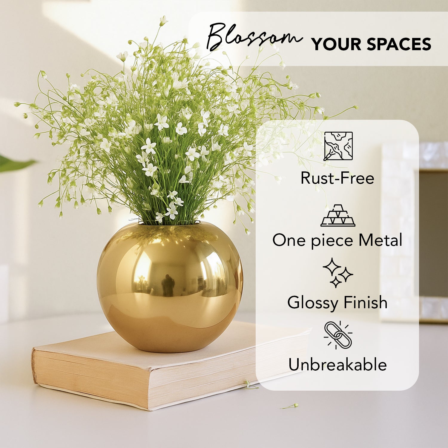 Metal Flower Vase for Home Decor, Living Room & Gifting