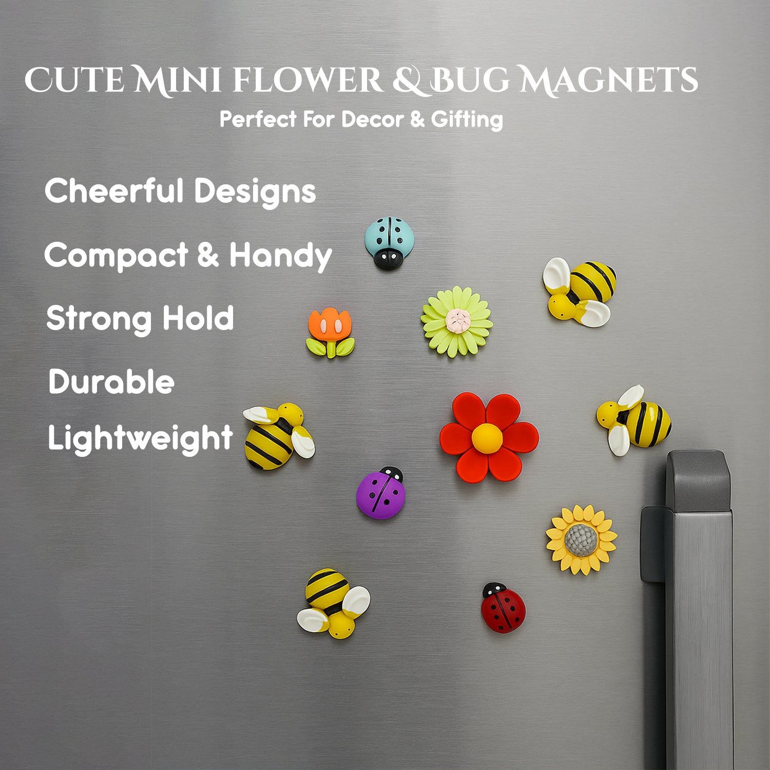 Floral Bees Fridge Magnet Set of 10 for Home & Kitchen Decor