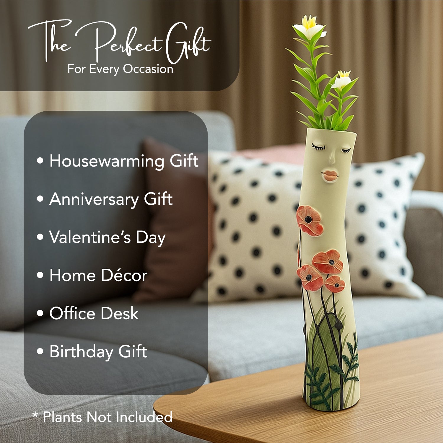 Resin Quirky Face Flower Vase for Home Decor, Office Desk, Living Room & Gifting