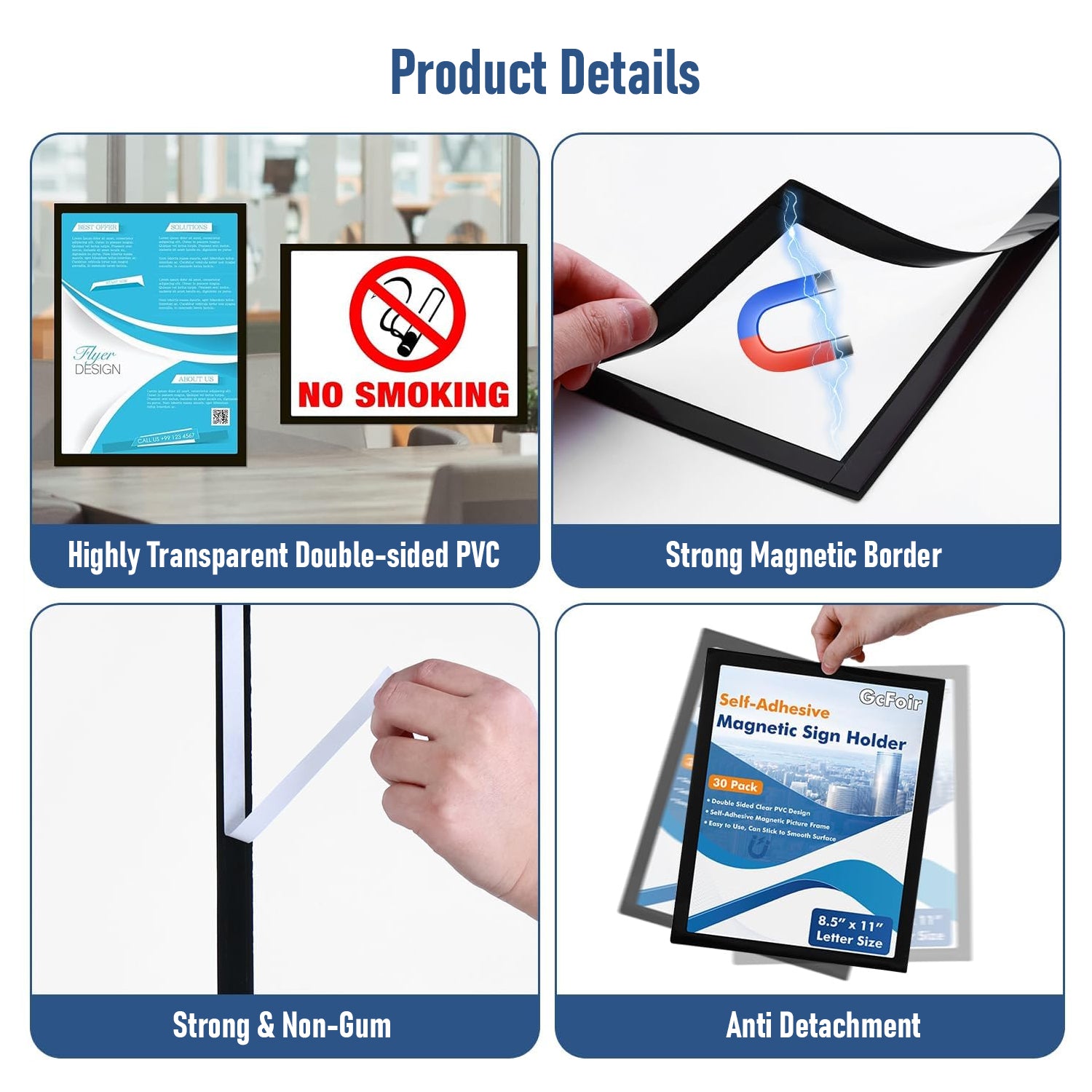 Wall Mounted Magnetic Holder Display Frame Pack of 6 for Office, Home, Store & Classroom