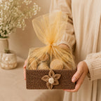 Floral Jute Gift Hamper Basket with Net Cover (21.5 x 21 x 8 cm)