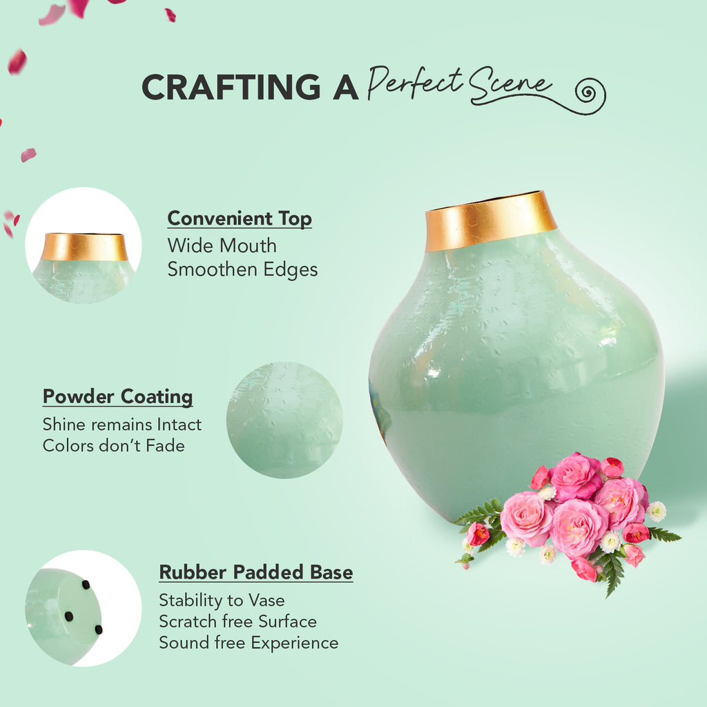 Aqua Green Metal Flower Vase for Home Decor & Table Decoration