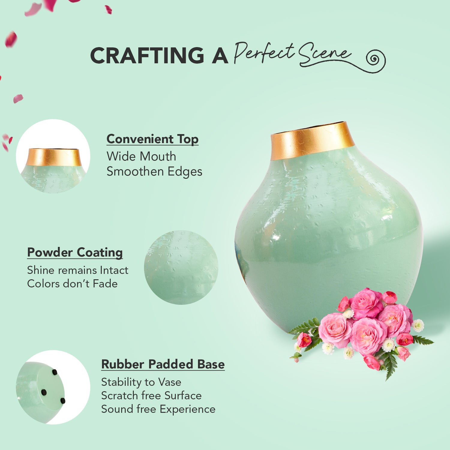 Aqua Green Metal Flower Vase for Home Decor & Table Decoration