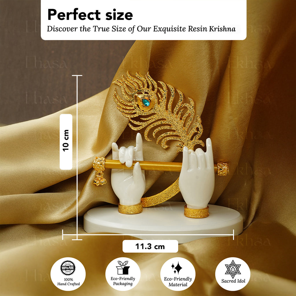 Resin Lord Krishna Hands with Flute Idol for Home Decor & Gifting
